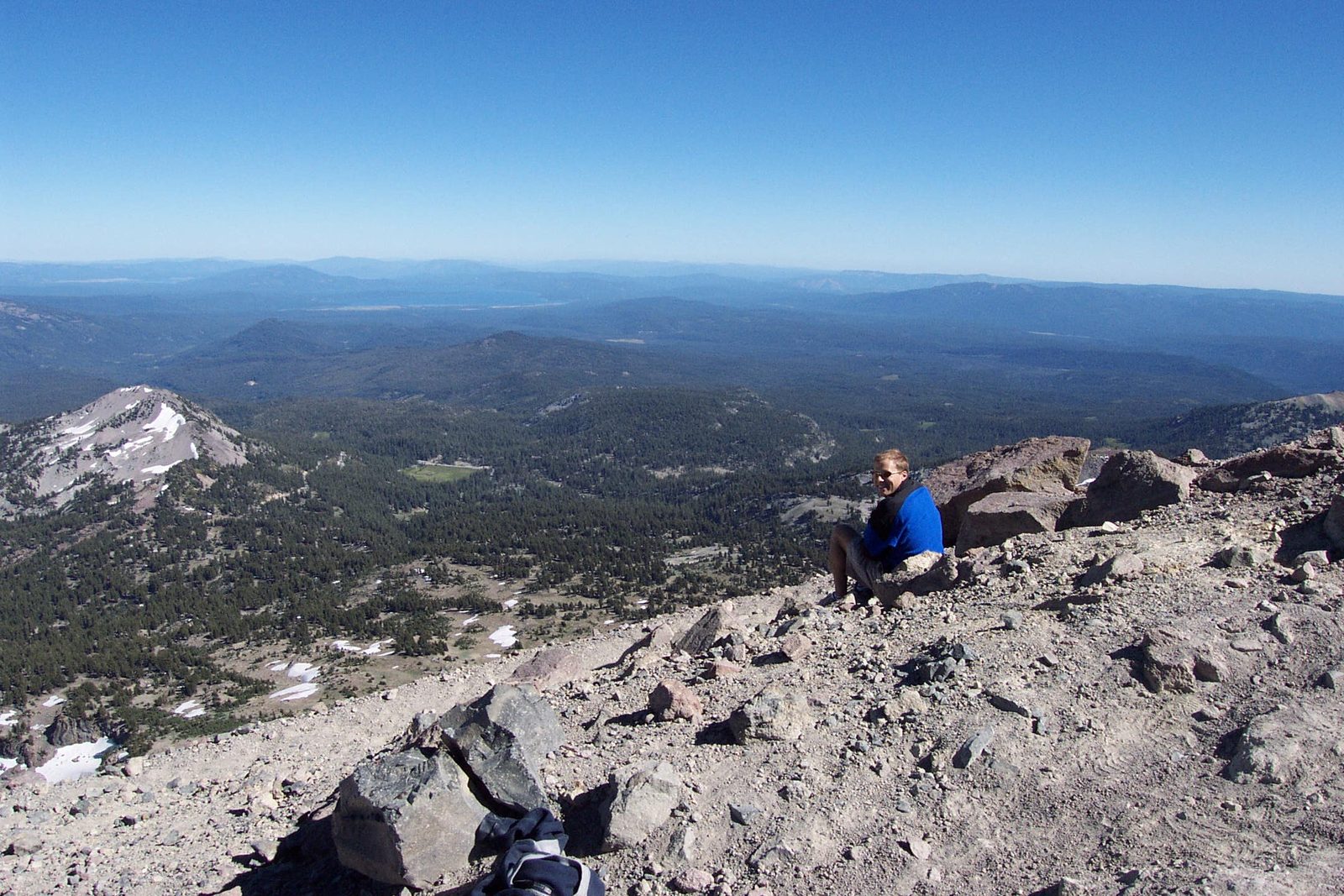 John enjoying the view east from the top of Lassen Peak.