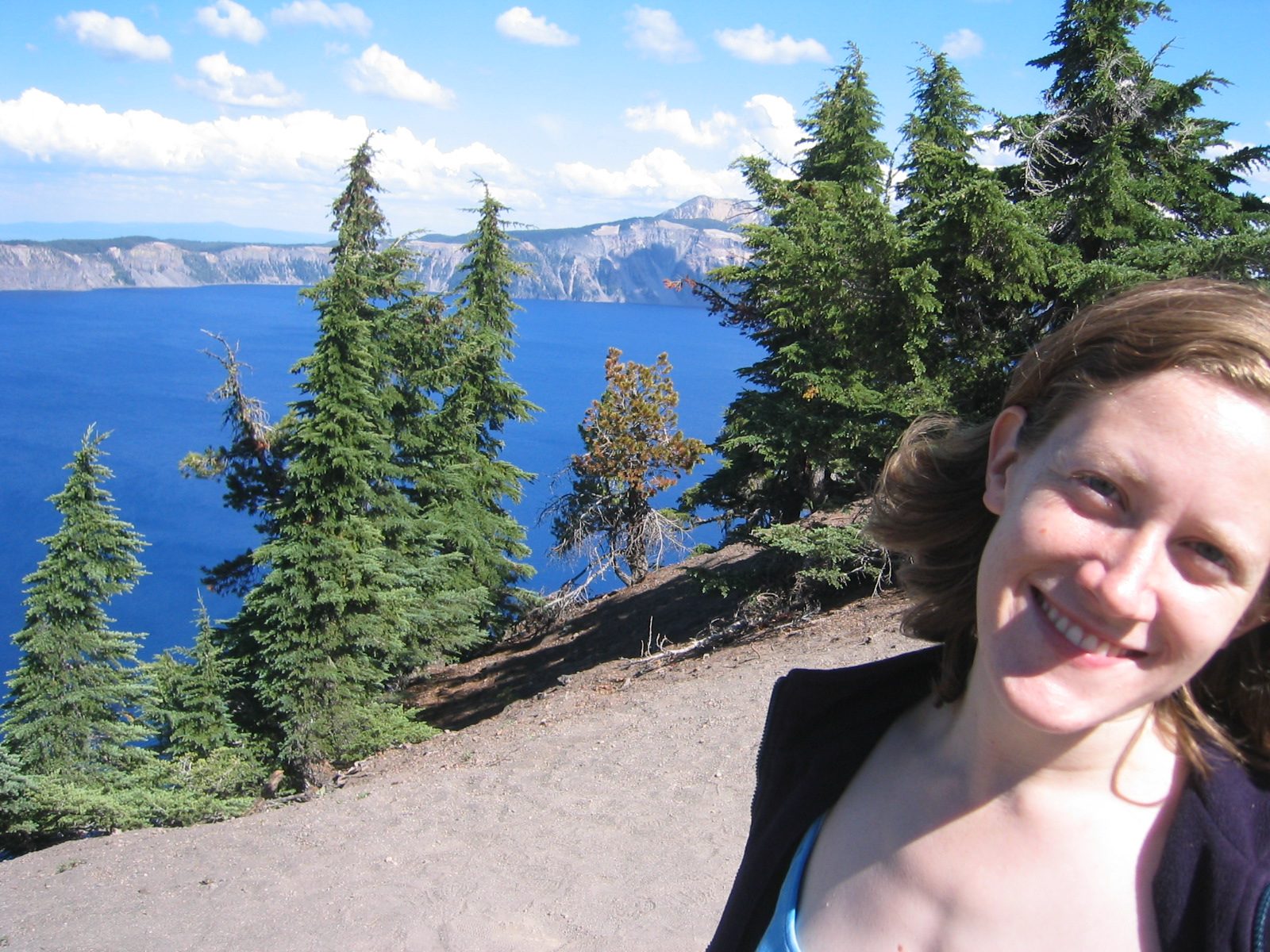 Alison in front of Crater Lake on the north side.