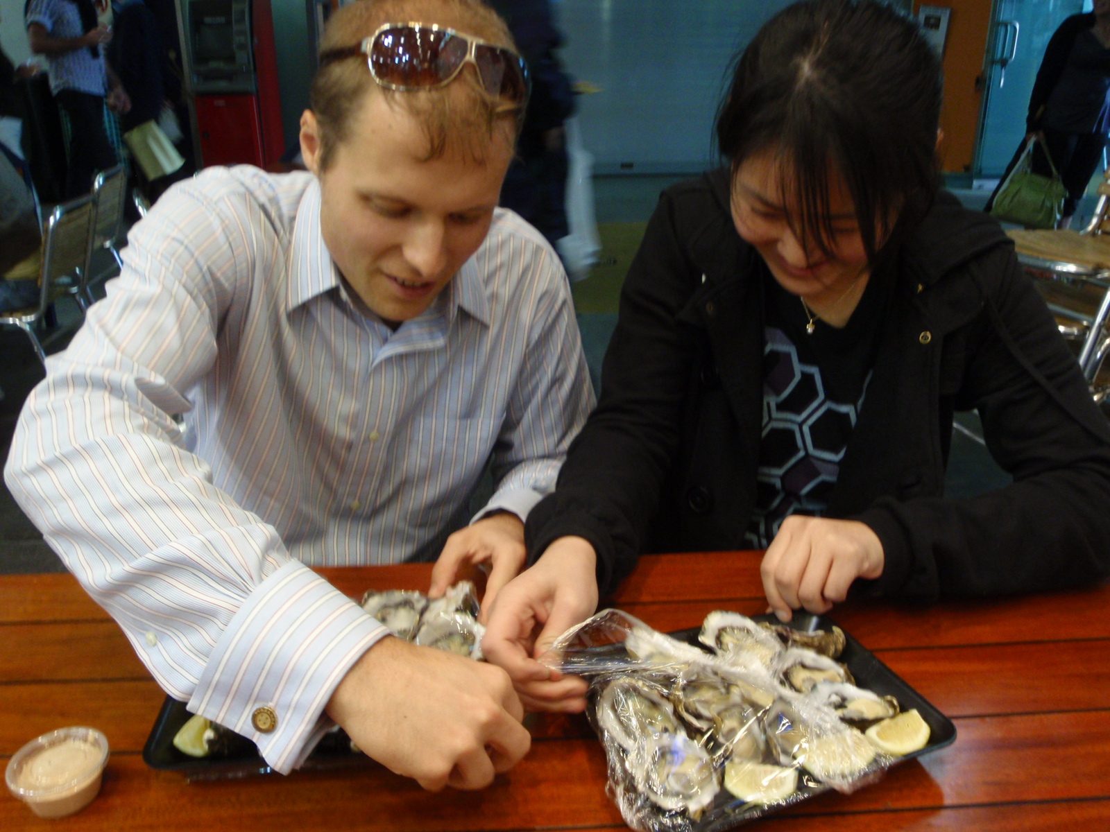John and Monica dig in.