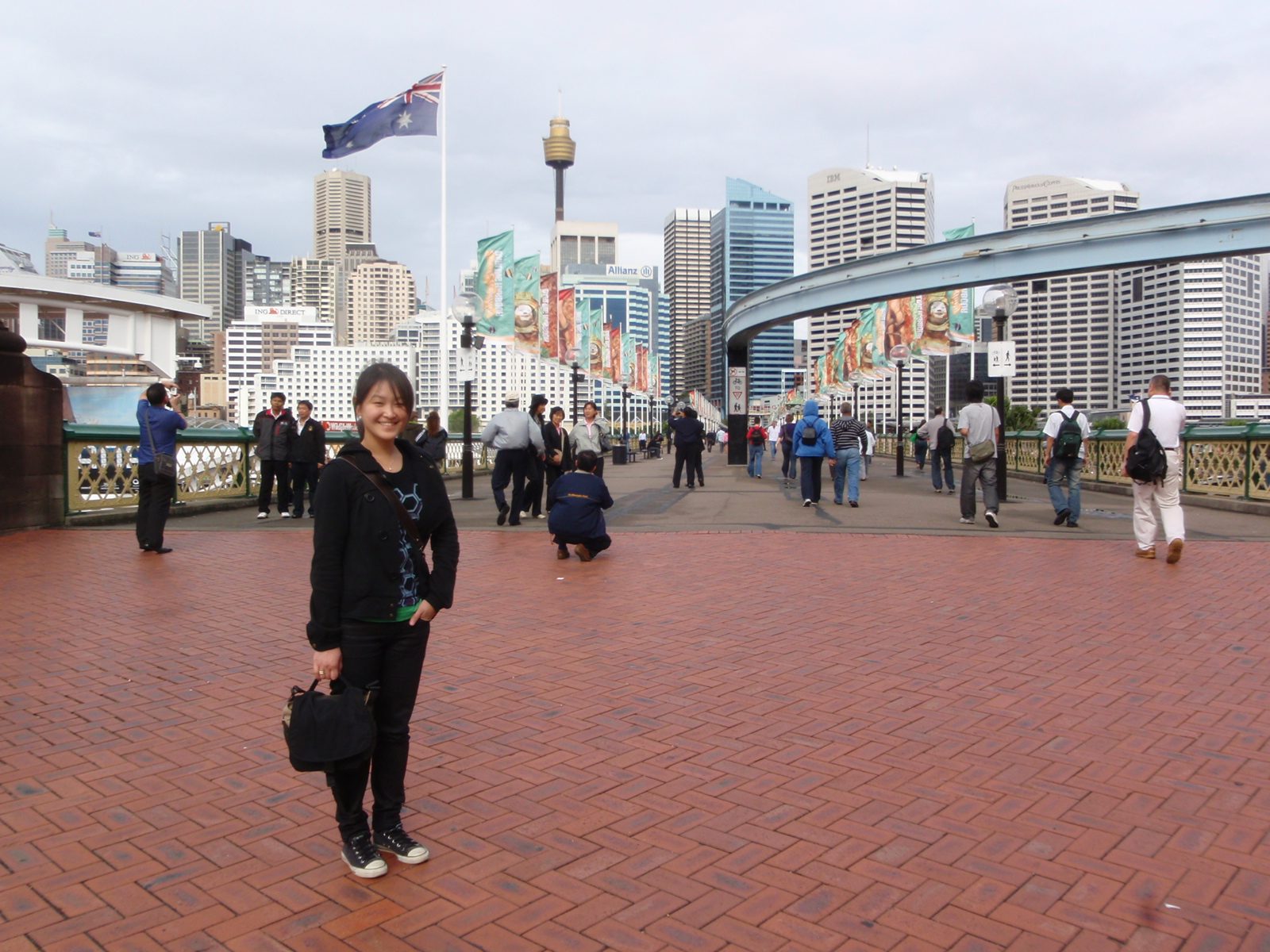Monica, near about to cross the Pyrmont Bridge across Darling Harbour in Sydney.  What's that...