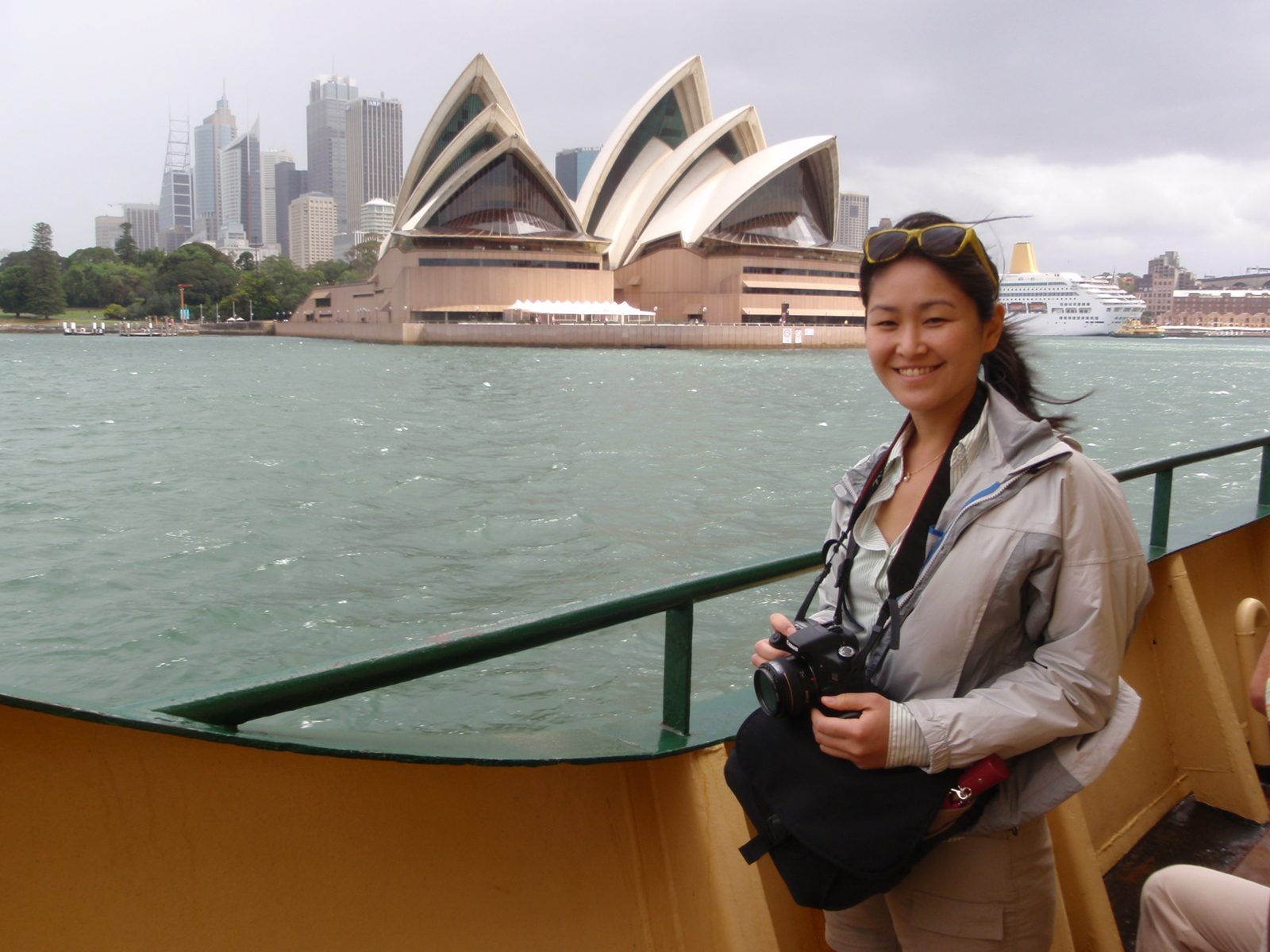 Monica on the ferry to Manly.  