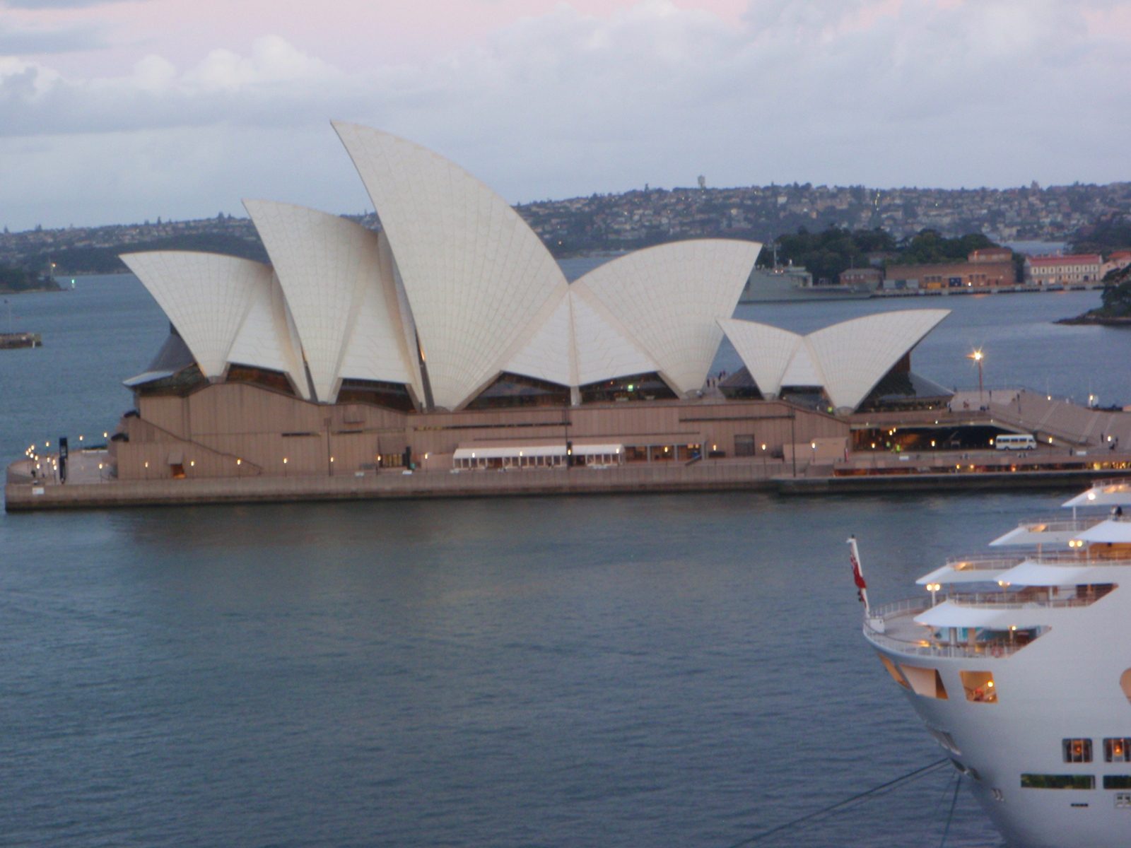 Sydney Opera House, with a bit of the cruise ship that was docked visible, from the Sydney...