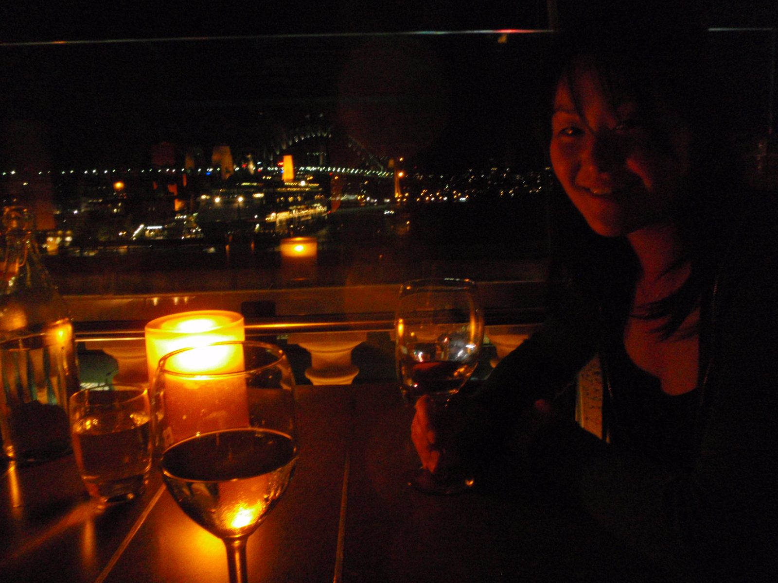 Monica and our view from dinner on Monday night, at Cafe Sydney.