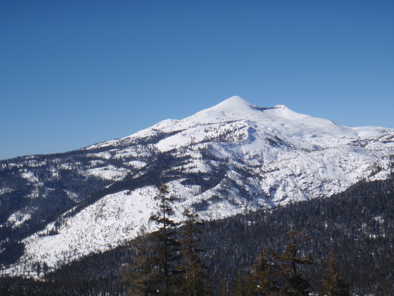 Pyramid Peak, viewed from one of the chairs at Sierra-At-Tahoe. Bluebird day!