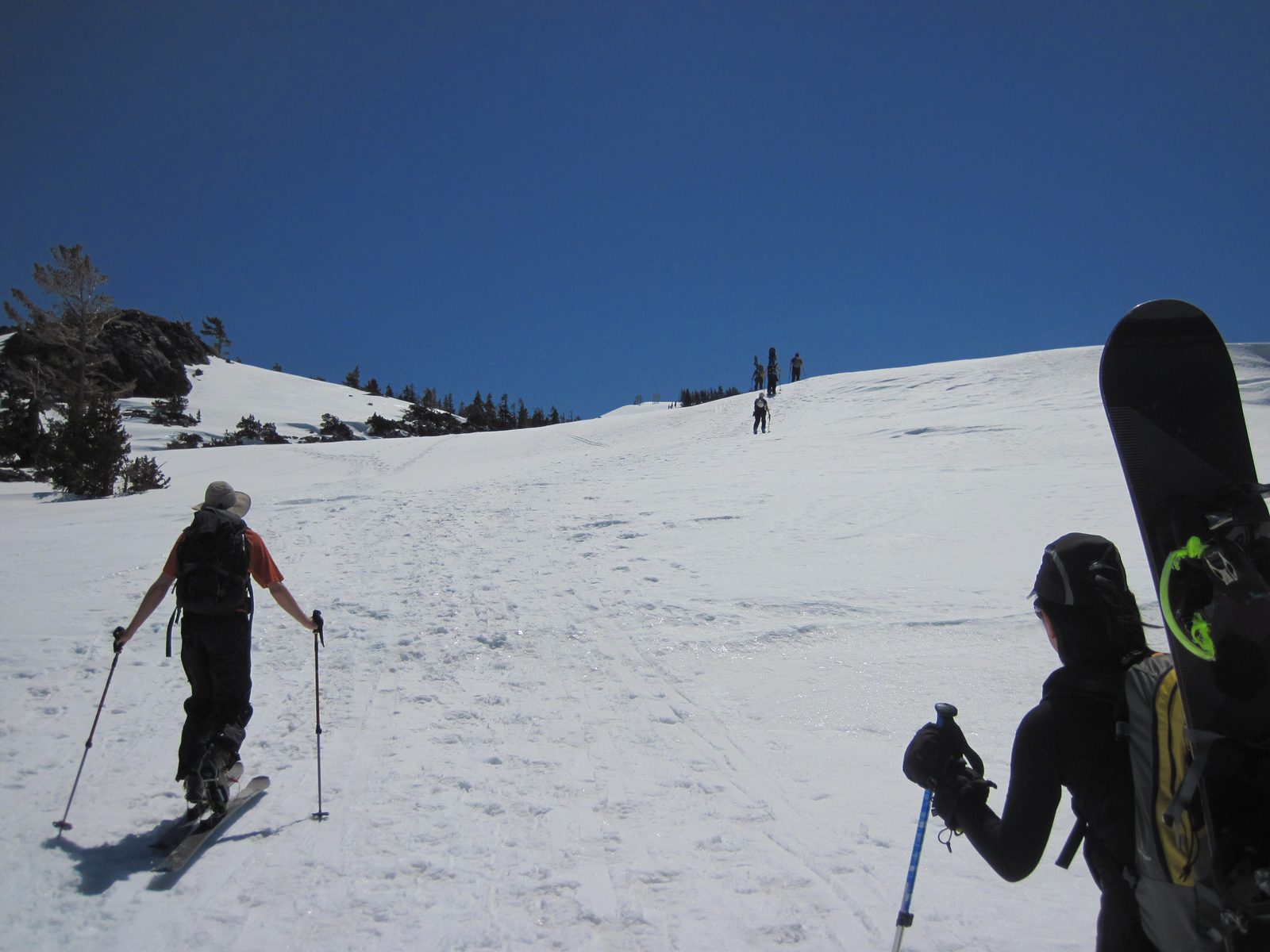 Making our way up to the top of Mt. Judah (8,245 ft). Pete at left and Monica at right. Others...