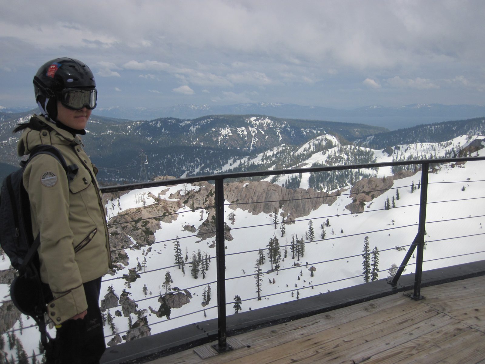 Monica at High Camp. If you look really closely you can see the cable car.