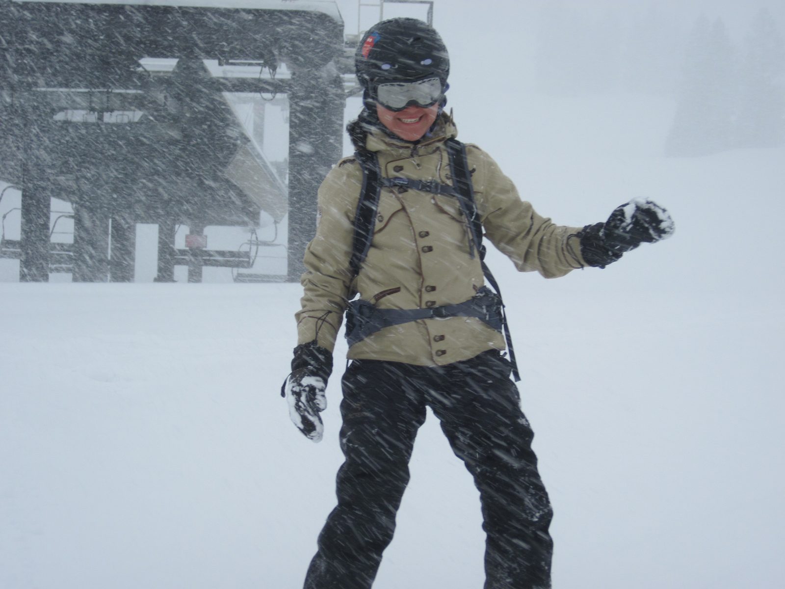 Snowboarding in the snowstorm.