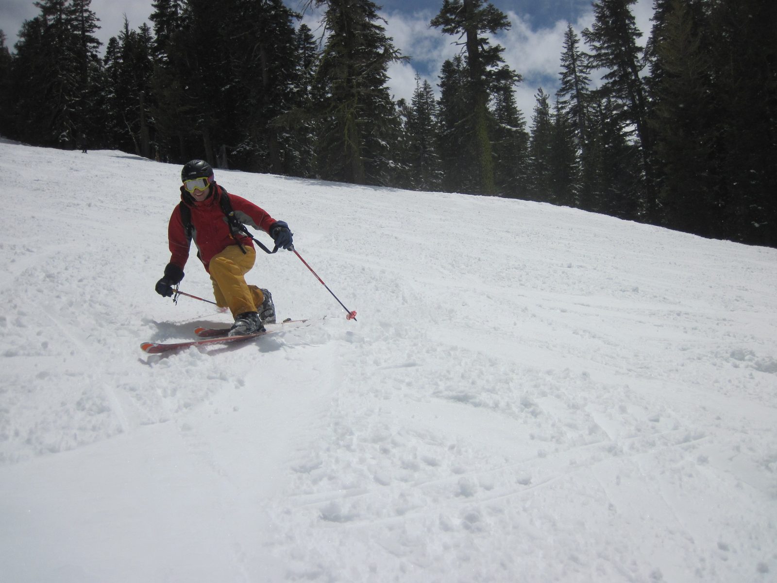 John taking his last run of the season under the Shirley Lake lift at Squaw.