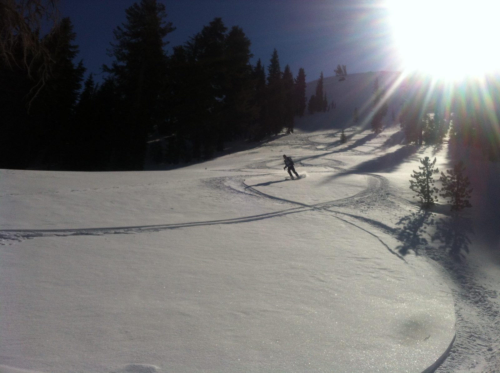 Dong skiing down on our second run.
