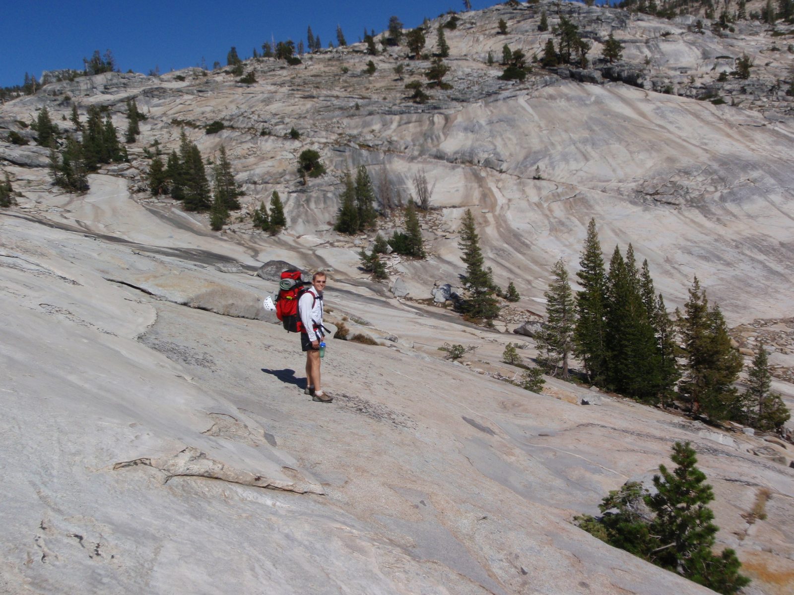 Descending into the first rock bowl.