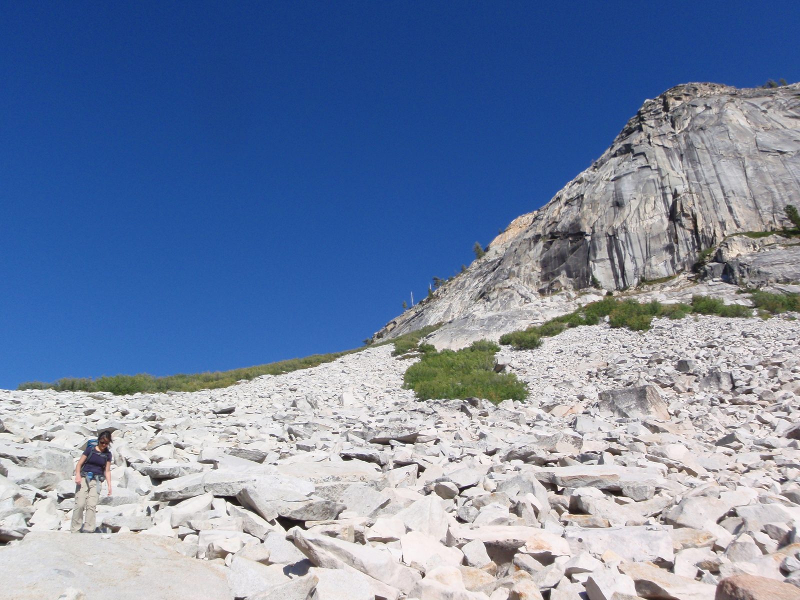 Lots of scree and talus above the steep slabs that drop us into Lost Valley.