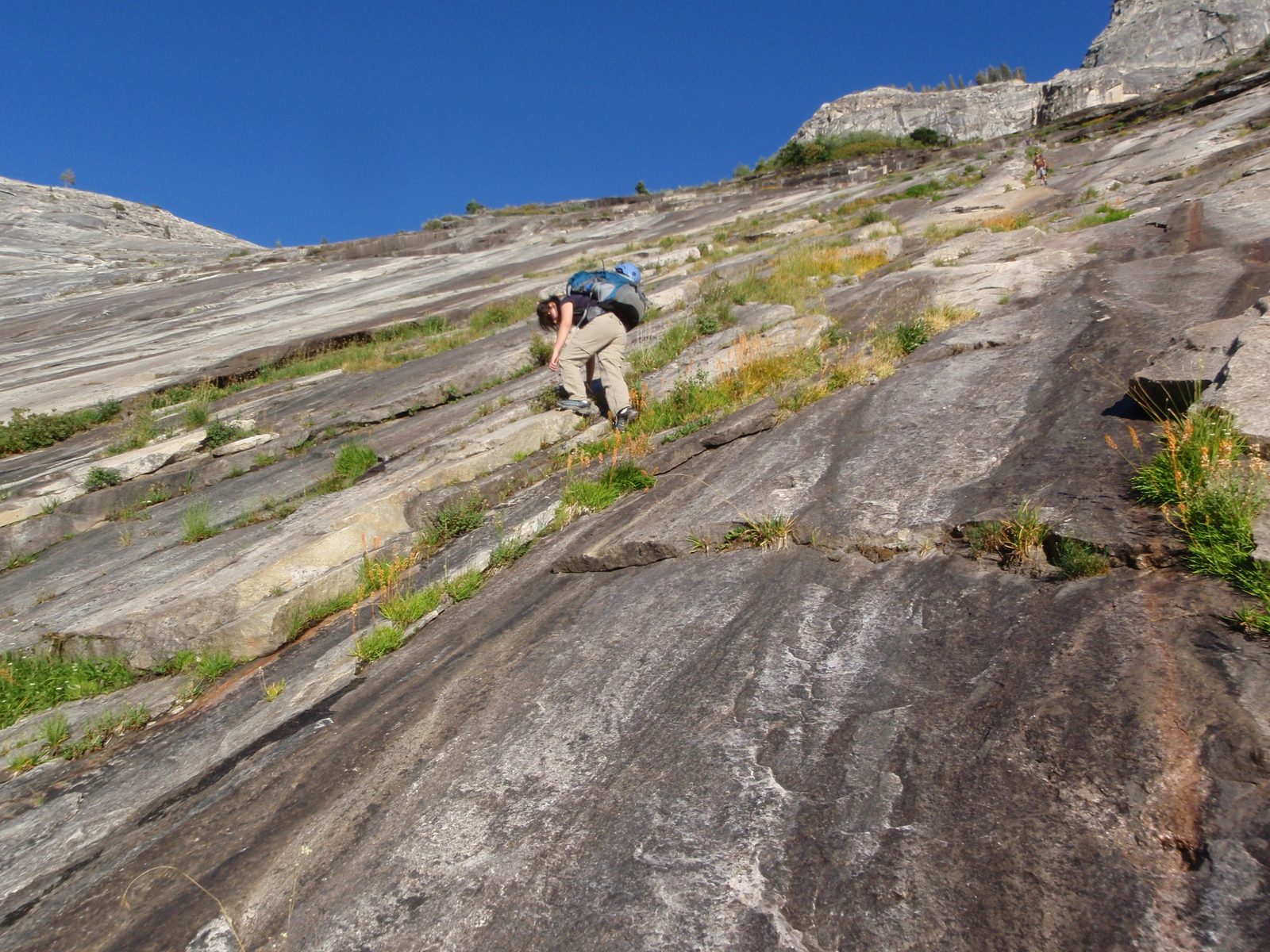 Descending the steep rock slabs.  Yay for sticky rubber approach shoes.
