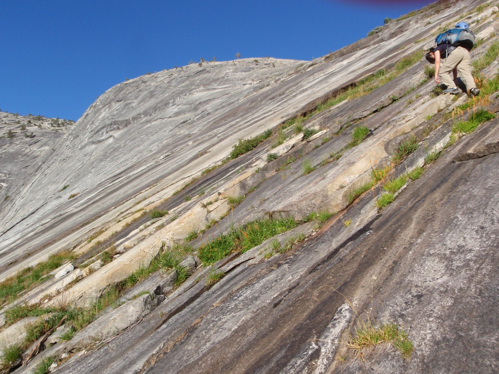 Monica, carefully working her way down the slabs.