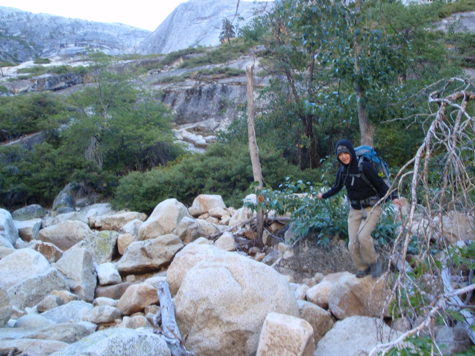 After camping in Lost Valley, we had maybe a mile of boulder-hopping in the streambed of Tenaya...