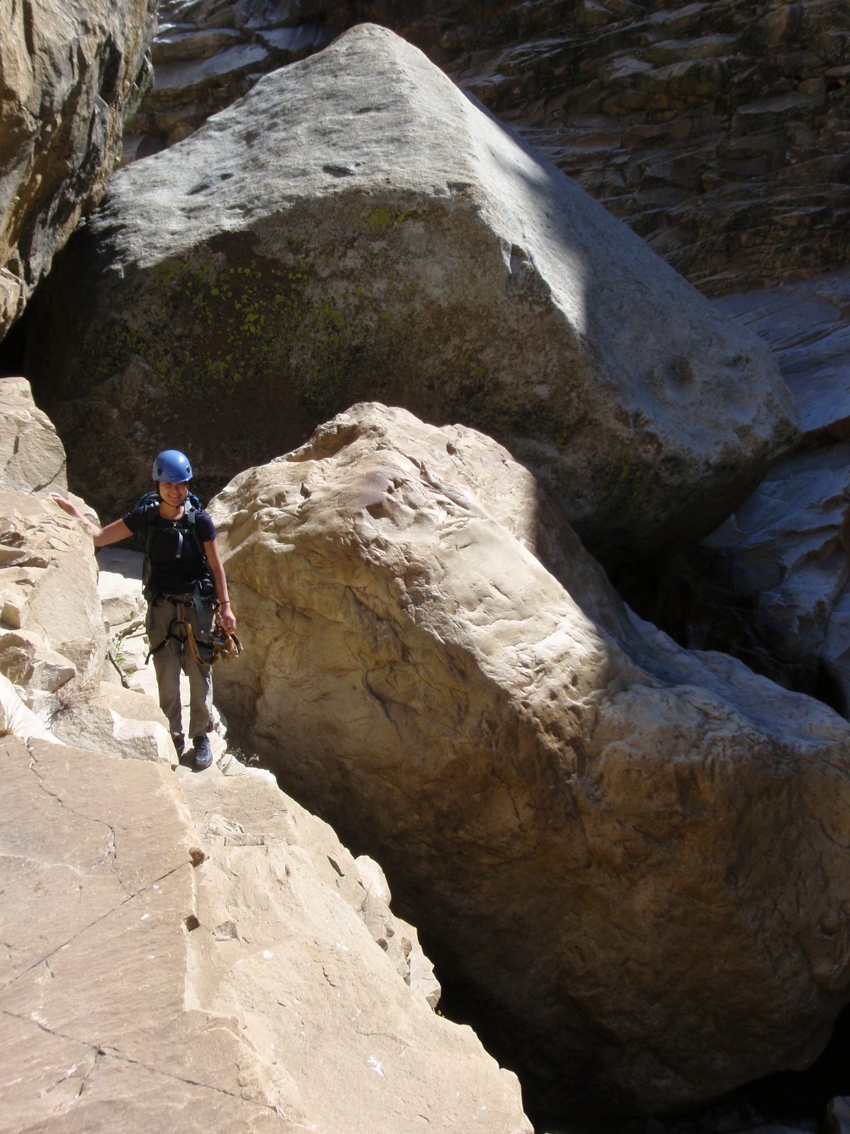 Walking along a narrow ledge.