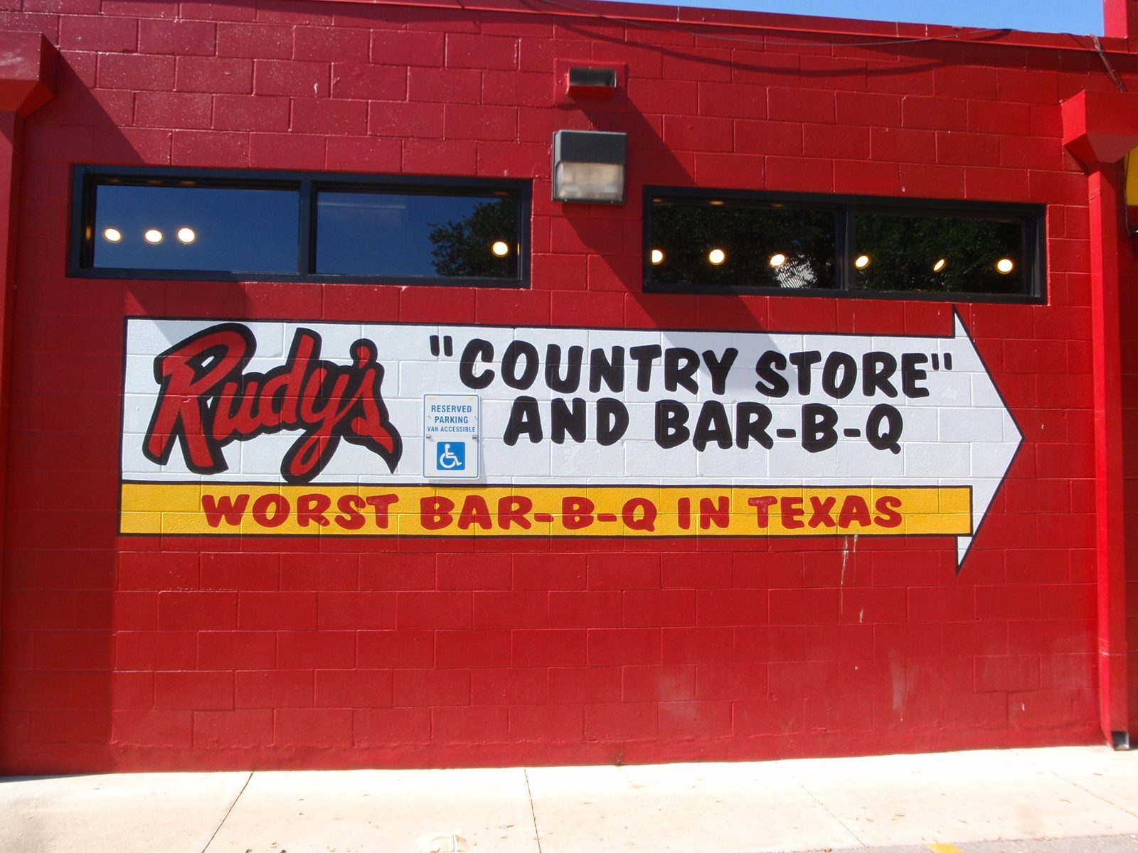 Rudy's country store, BBQ and handicapped parking.
