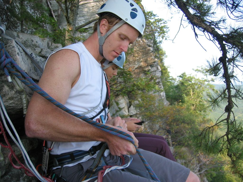 Mike and Brenna at the top of Frog's Head (5.6-).