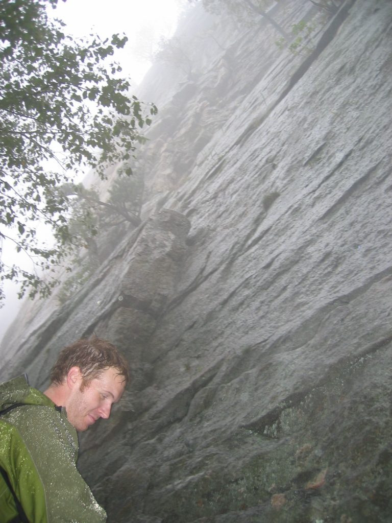 Mike sorting gear before our climb of Minty (5.3).