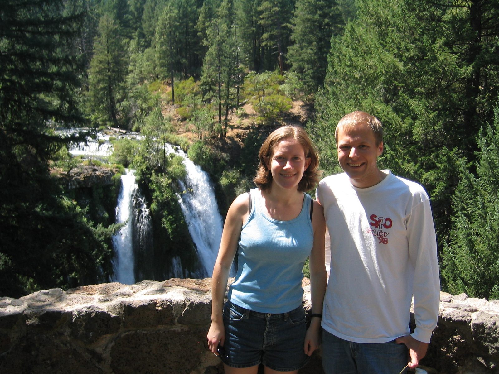 Alison and John in front of McArthur-Burney Falls in McArthur-Burney Falls State Park.