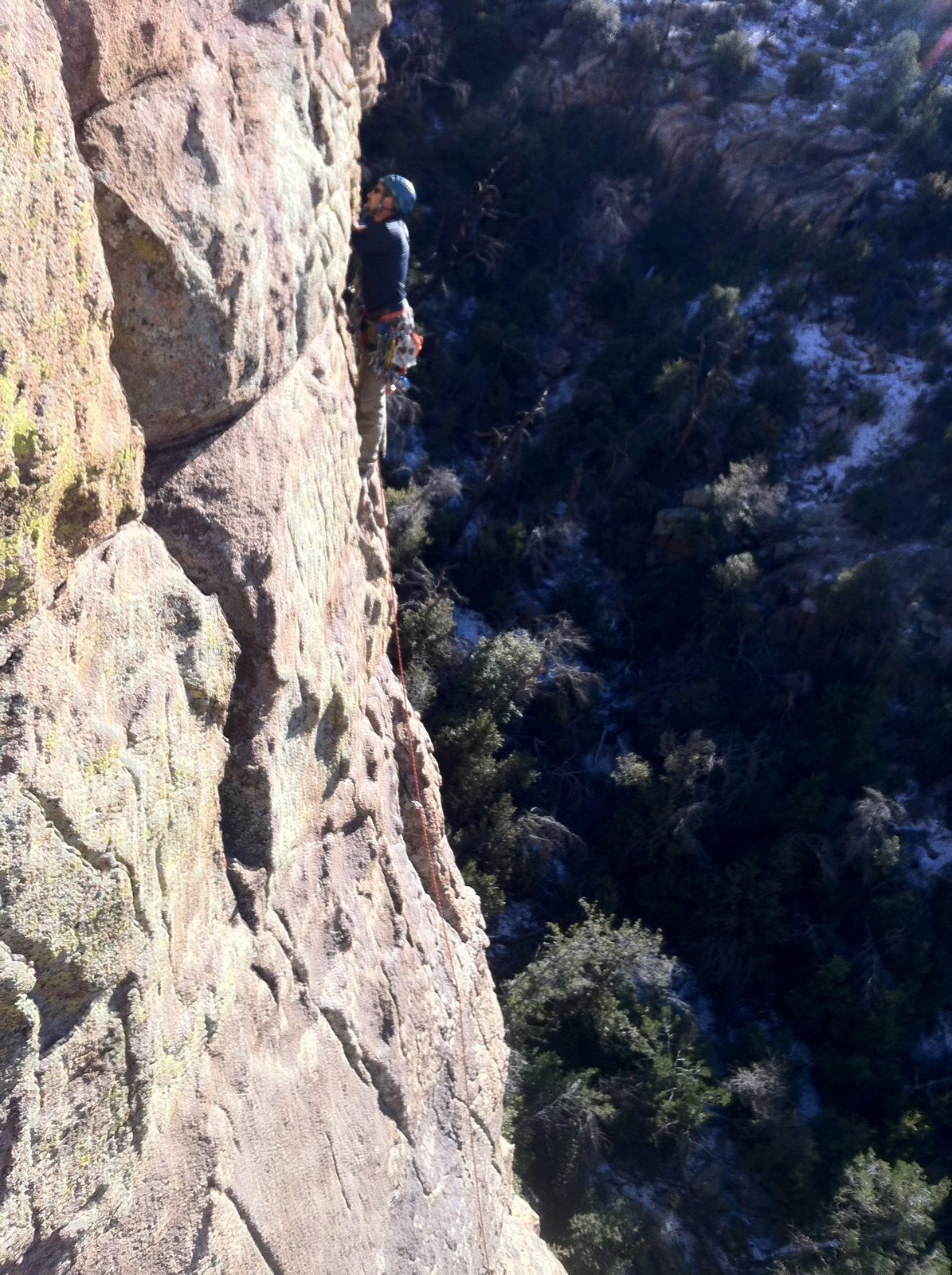 Ian leading the 2nd pitch of an unknown climb at Green Slabs.