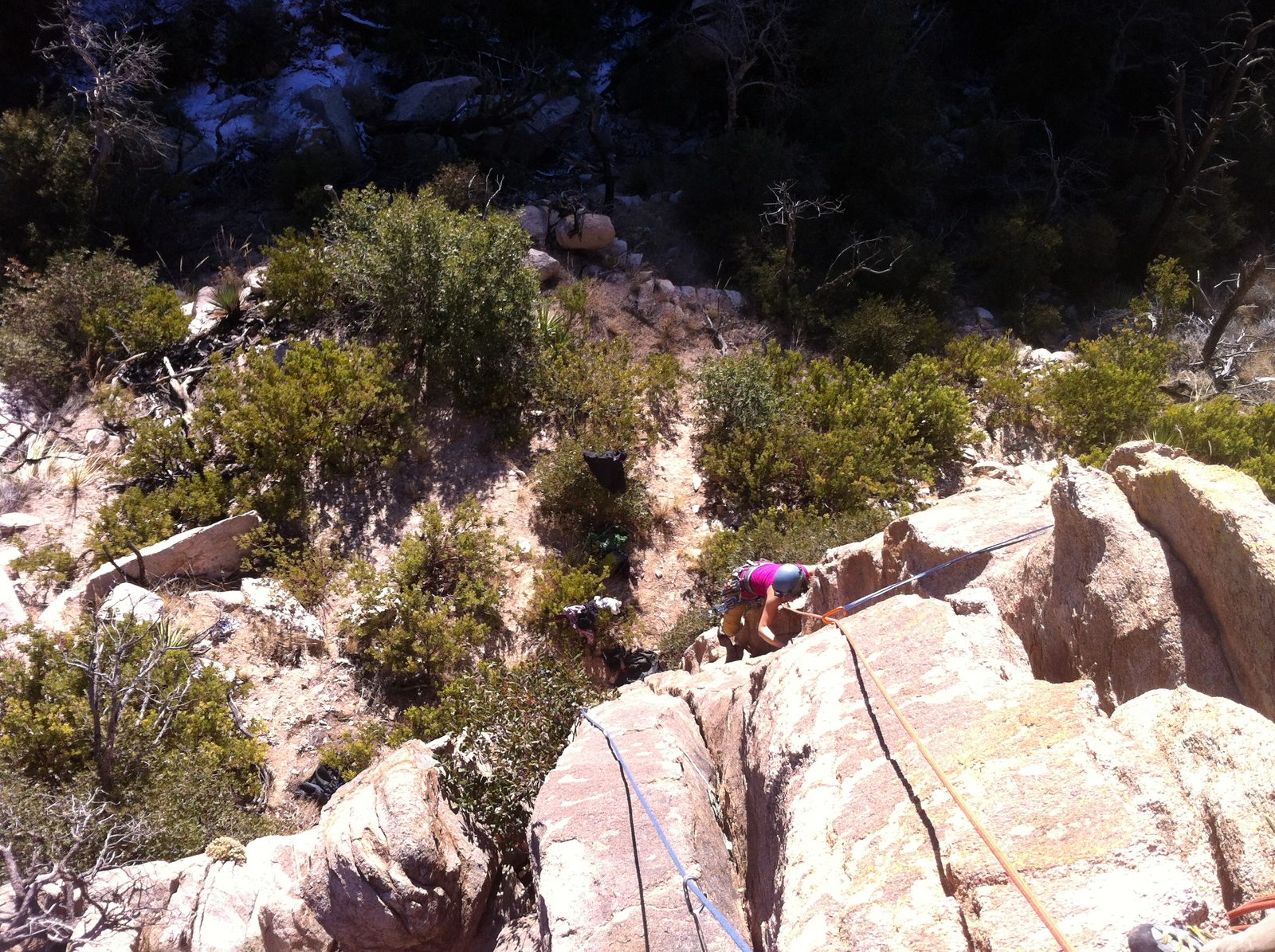 Monica climbing an unknown climb at Green Slabs.