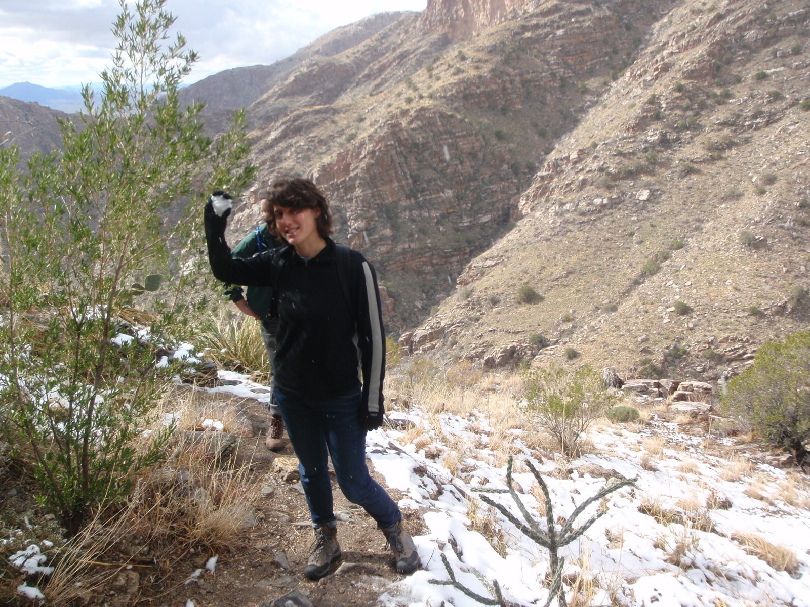Emily about to lob a snowball at me.