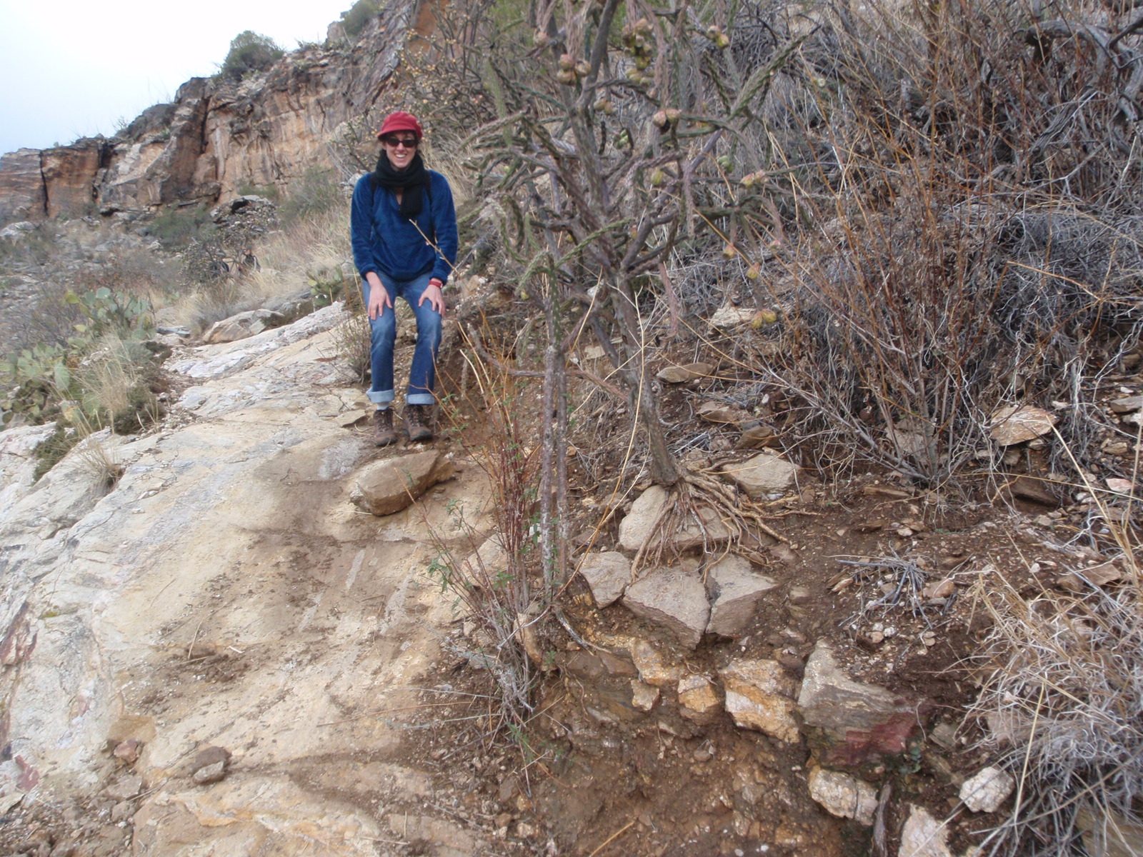 Mel on another section of slickrock. Not as steep as the stuff that had turned us around, but...