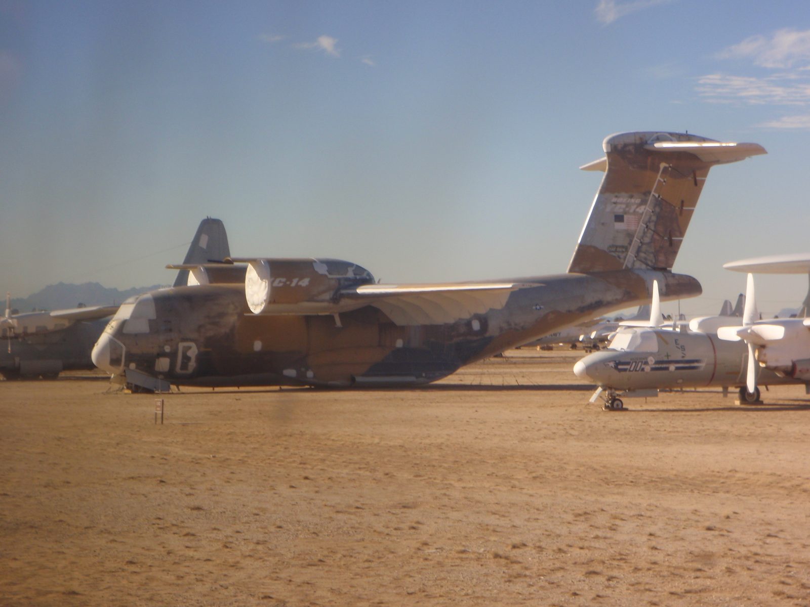 A funny looking Boeing YC-14 transport plane.