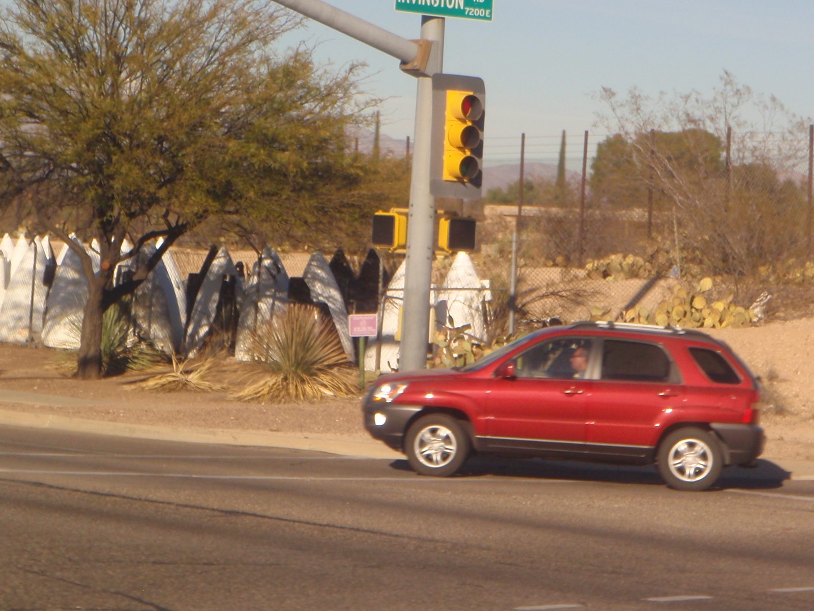 What passes for art in these parts. A bunch of discarded nose cones were set up near a traffic...