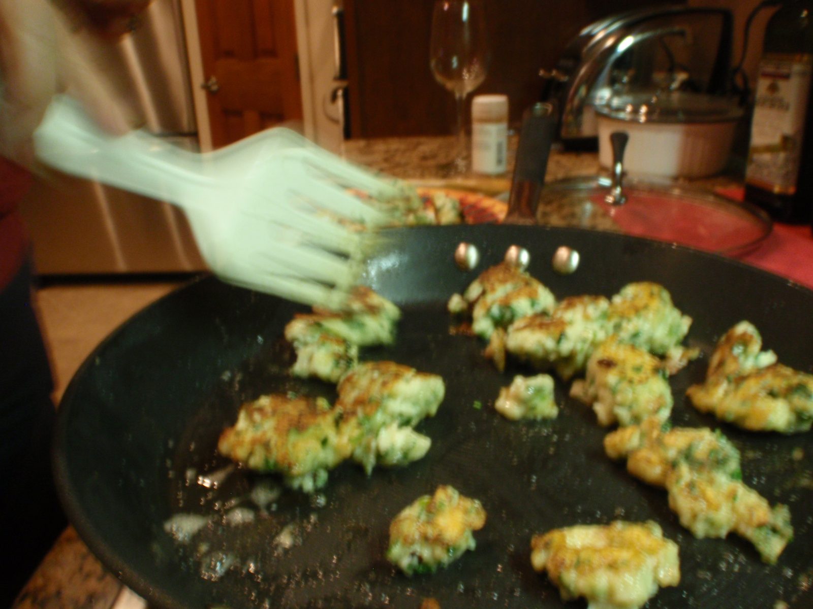 Mom cooking the vegetable dumplings.