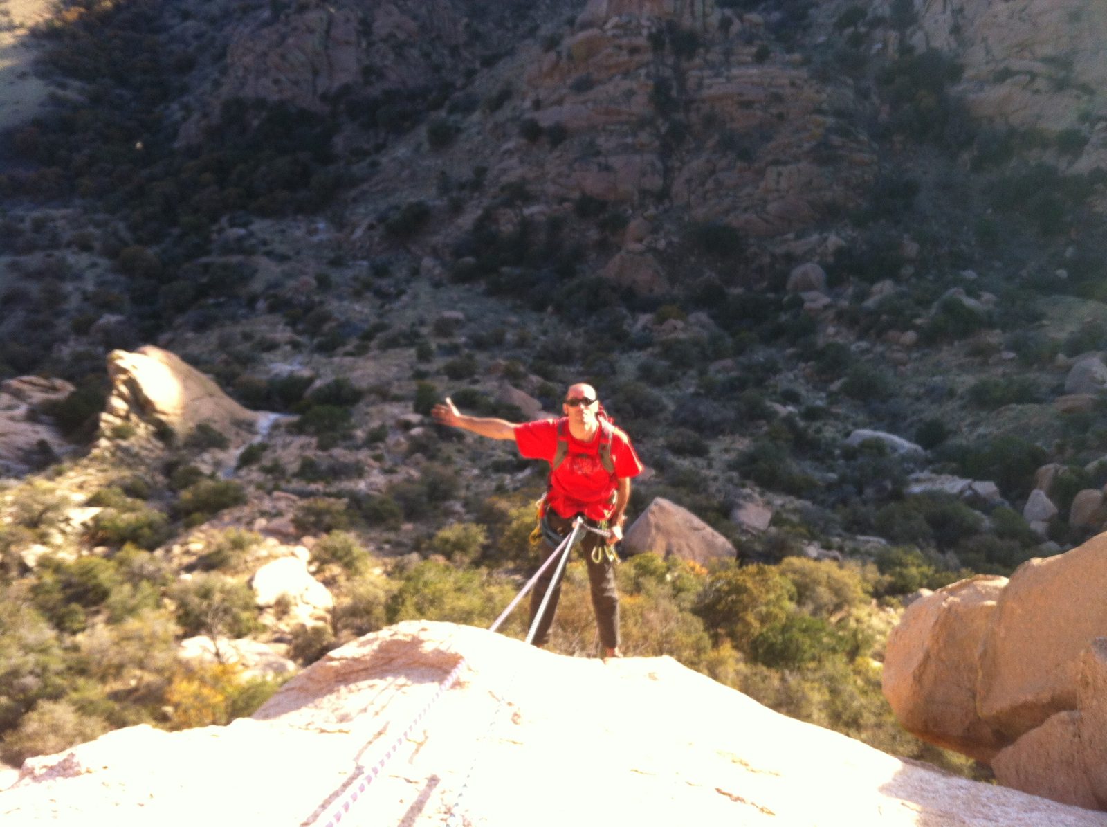 Pietro on rappel, headed back to the ground.