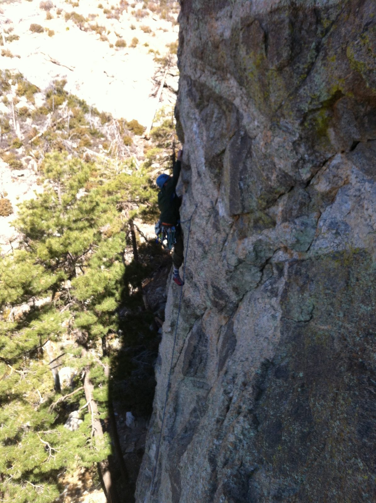 Ian climbing In Lightning, 5.8- three star climb... 35 meters of vertical to slightly overhanging rock.