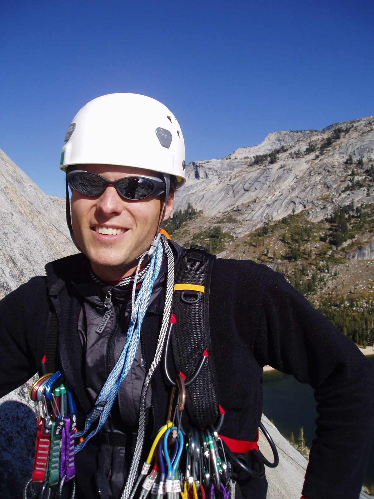John at the top of pitch 2 of Western Country, Tenaya Lake in armpit.