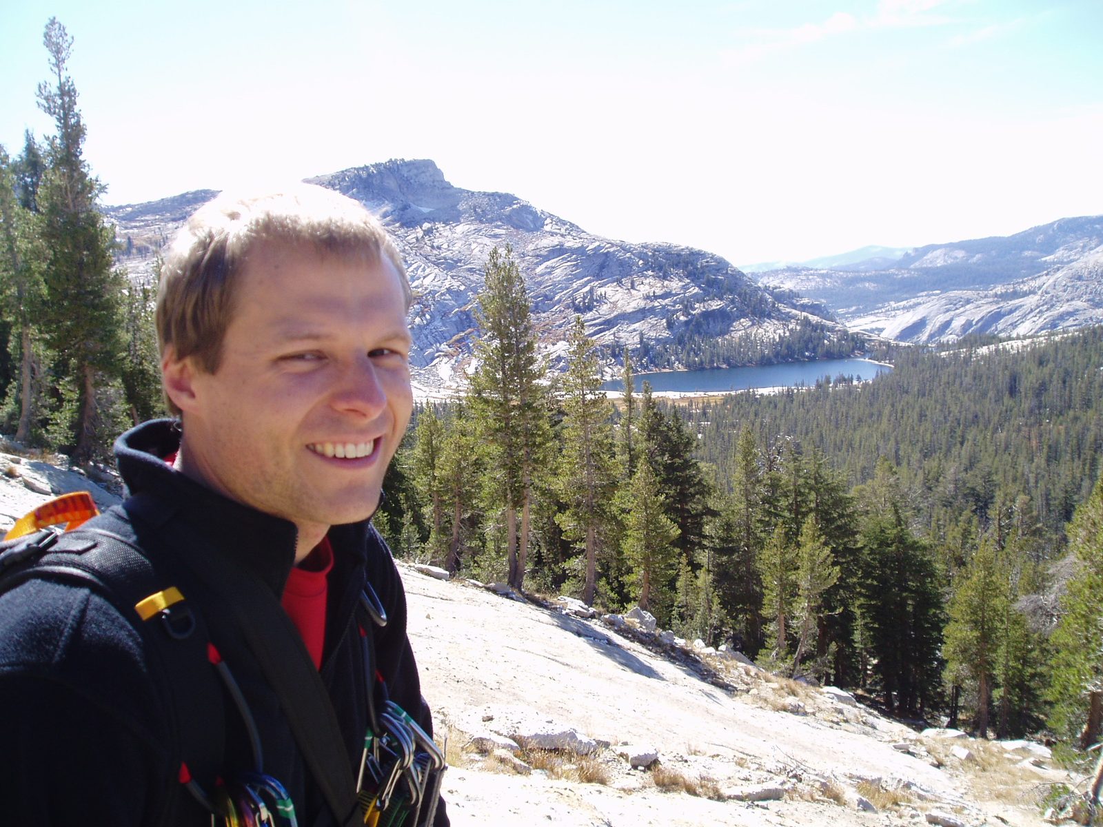 John with Cathedral Lake (and maybe Mariolumne Dome?) in the background.