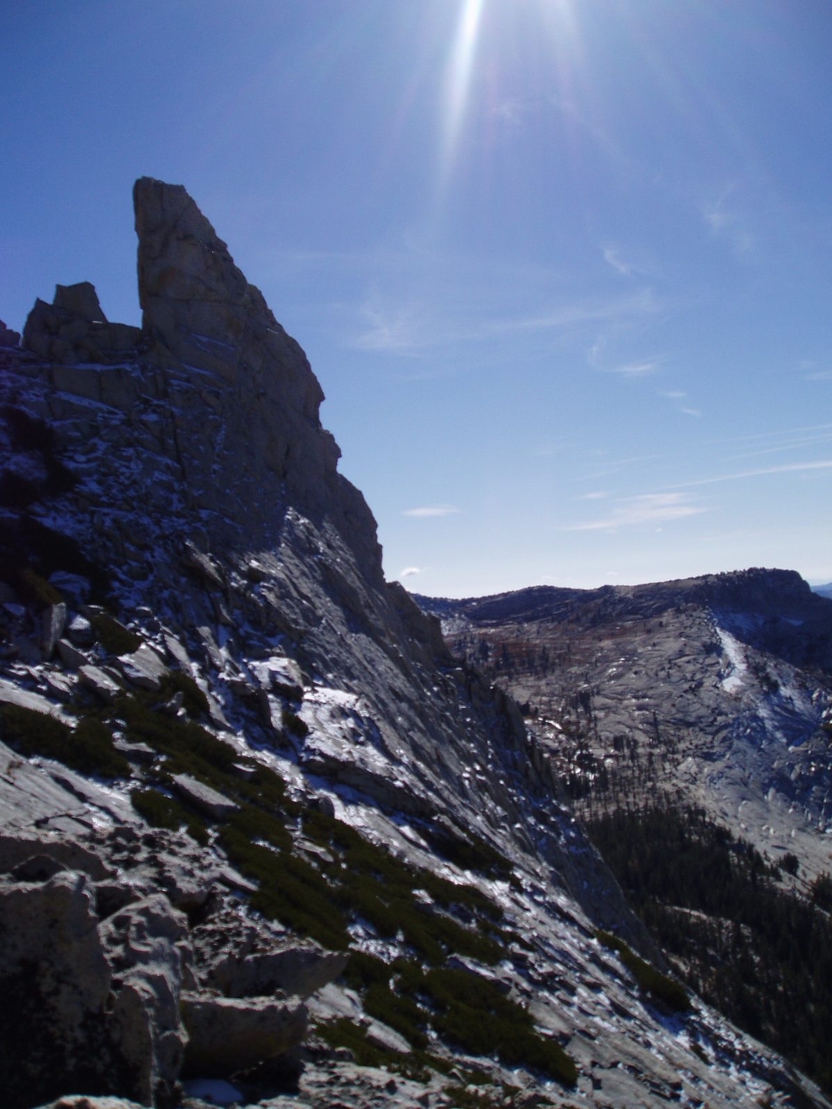 Eichorn's Pinnacle.  Note snow on northern facing (near) flank.
