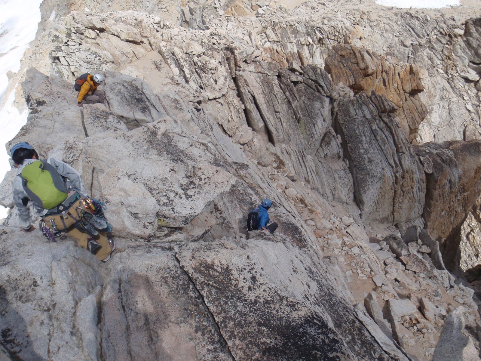 Downclimbing a tricky part.