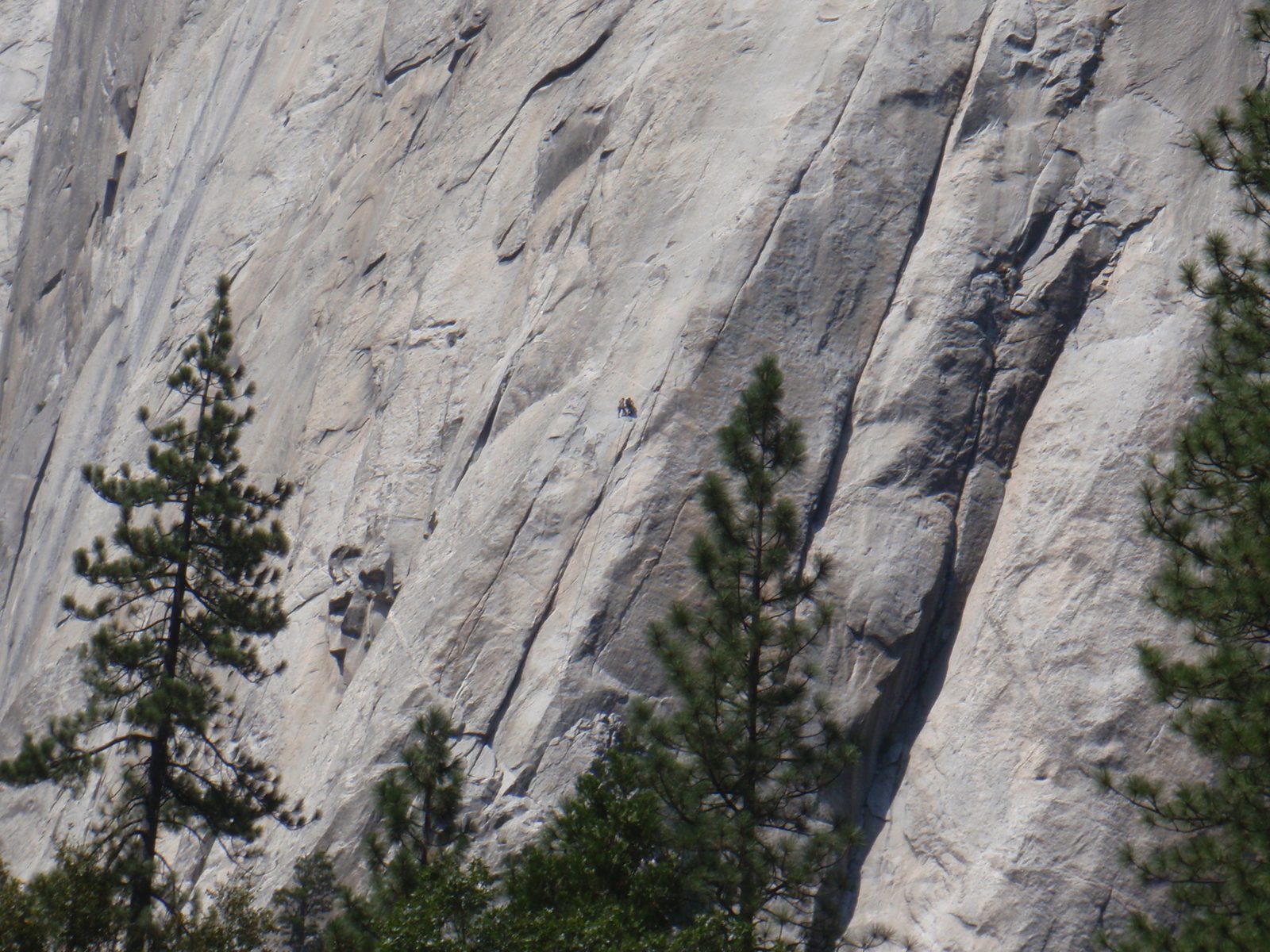 Some climbers, starting up the Nose of El Capitan.
