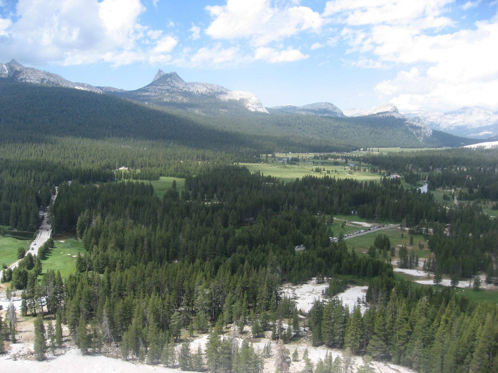 Enjoying the view as I climb. Cathedral Peak features prominently near the center of the photograph.