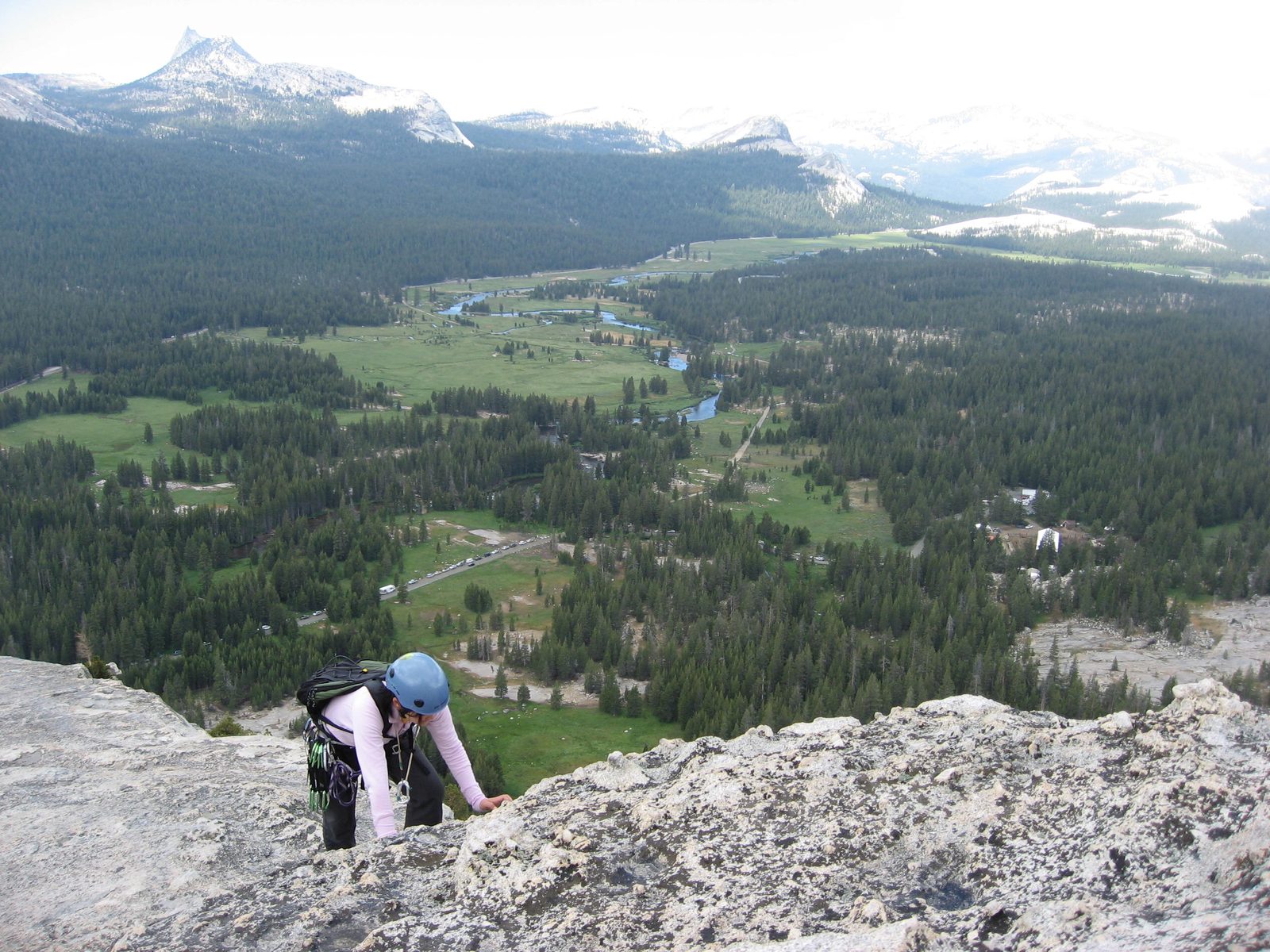 Monica, climbing on some fun 5.0-ish chicken heads below one of the many false summits we encountered.