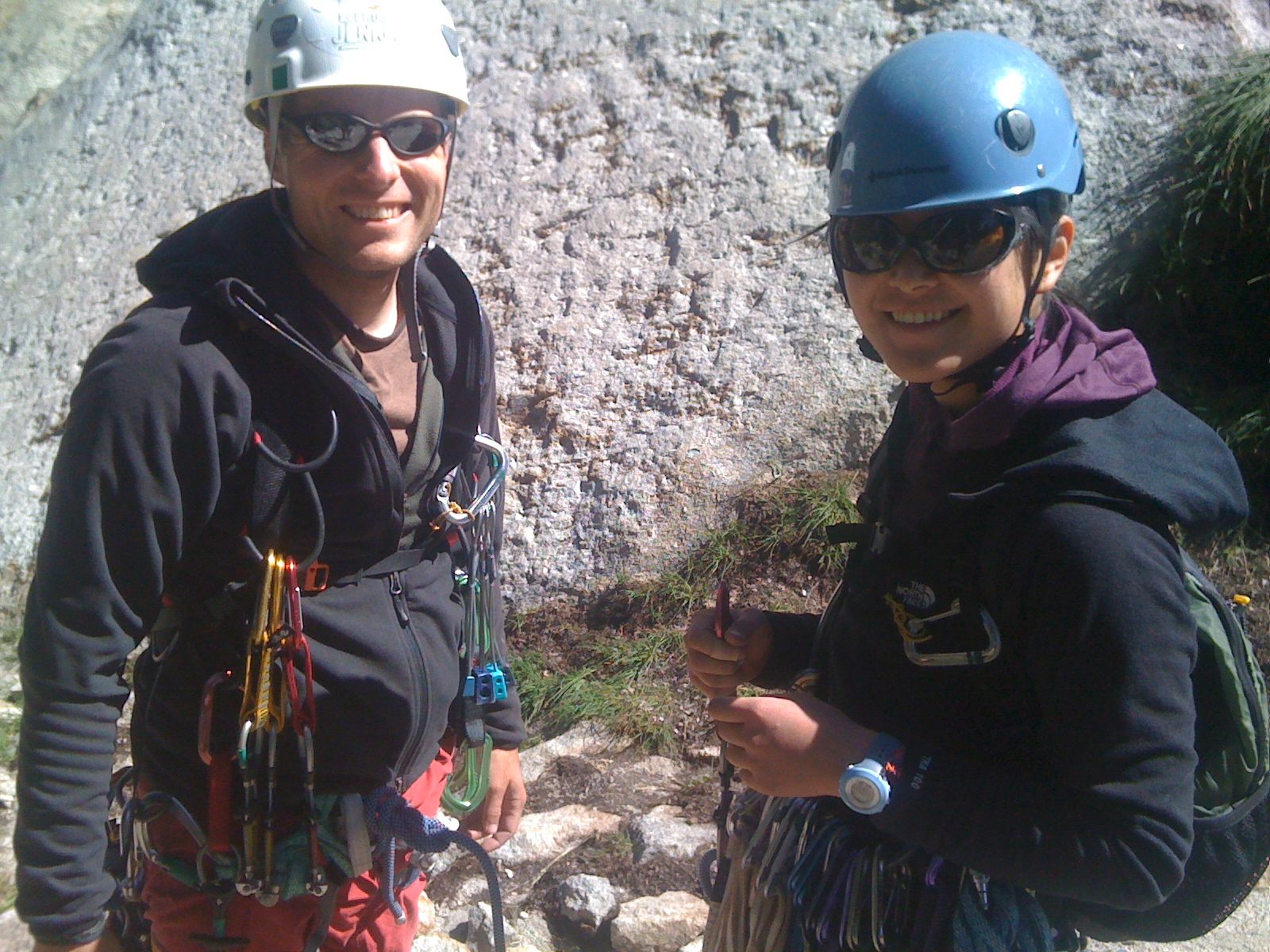 John and Monica racking up at the base of Holdless Horror on Dozier Dome.
