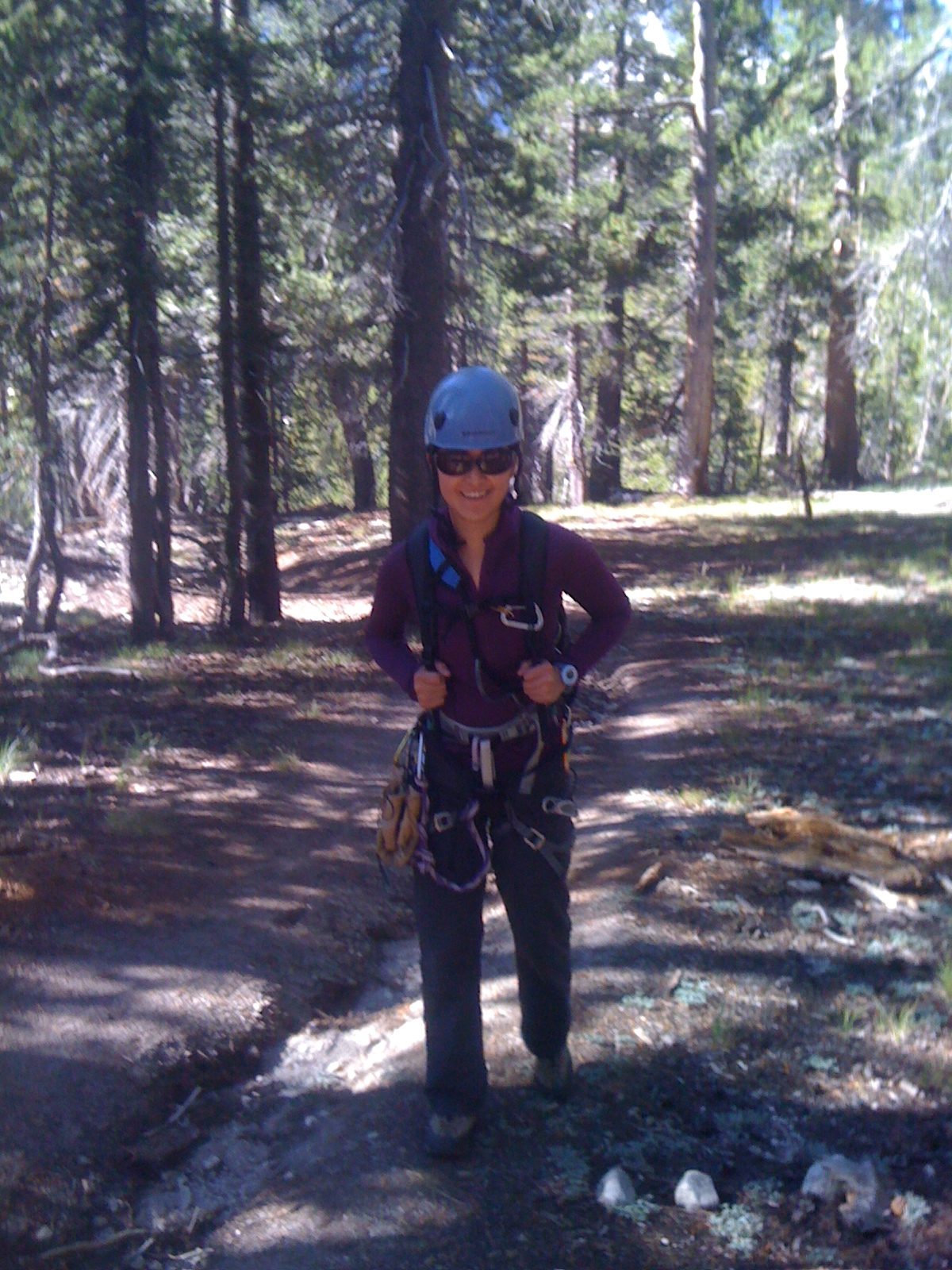 Monica, on the hike in to West Crack (5.9) on Sunday morning.
