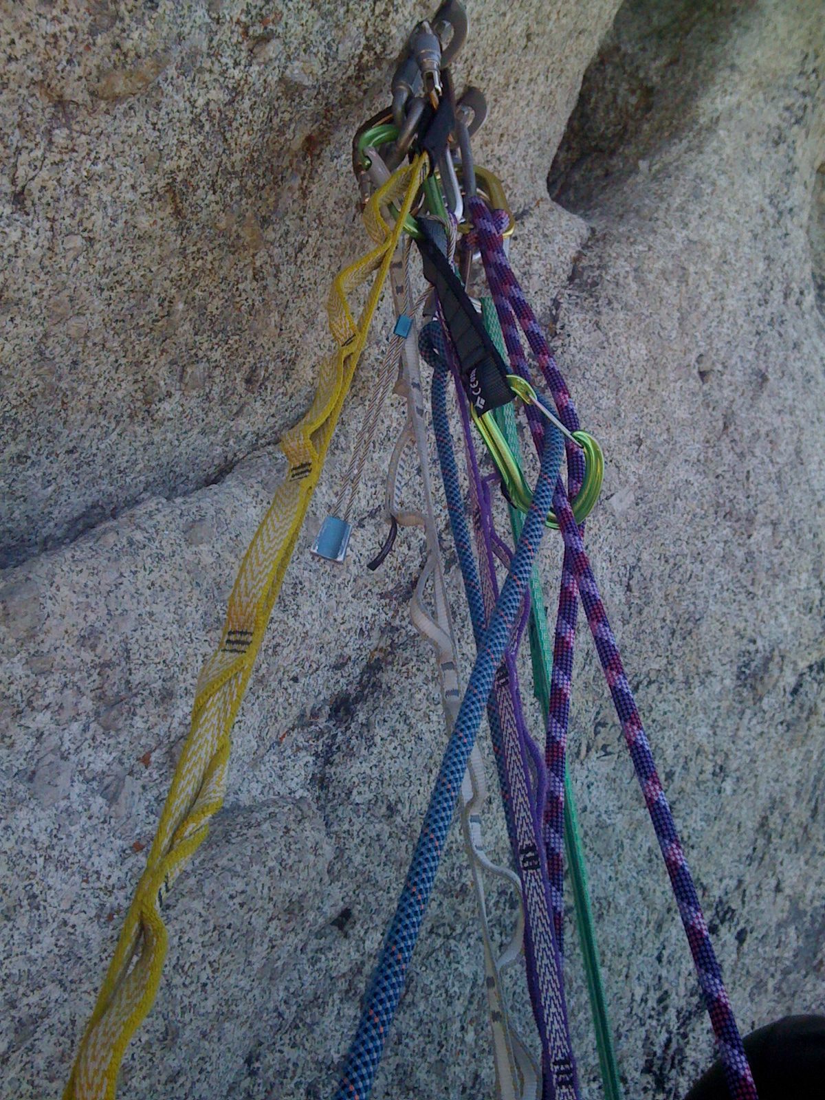 Our (bolted) hanging belay at the top of pitch 1.