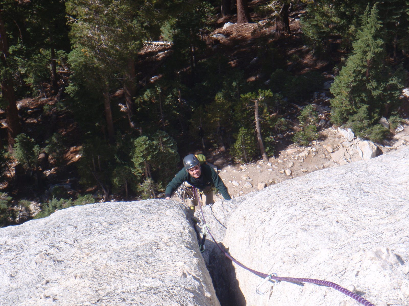 Holdless Horror: Take 2. Alex, Monica and I climb as a party of 3. Alex, finishing out pitch 2....