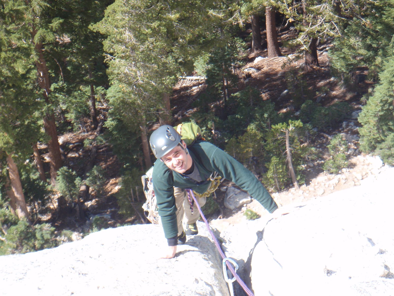 Alex having fun on the cheekily-named Holdless Horror, which is covered in large crystals.