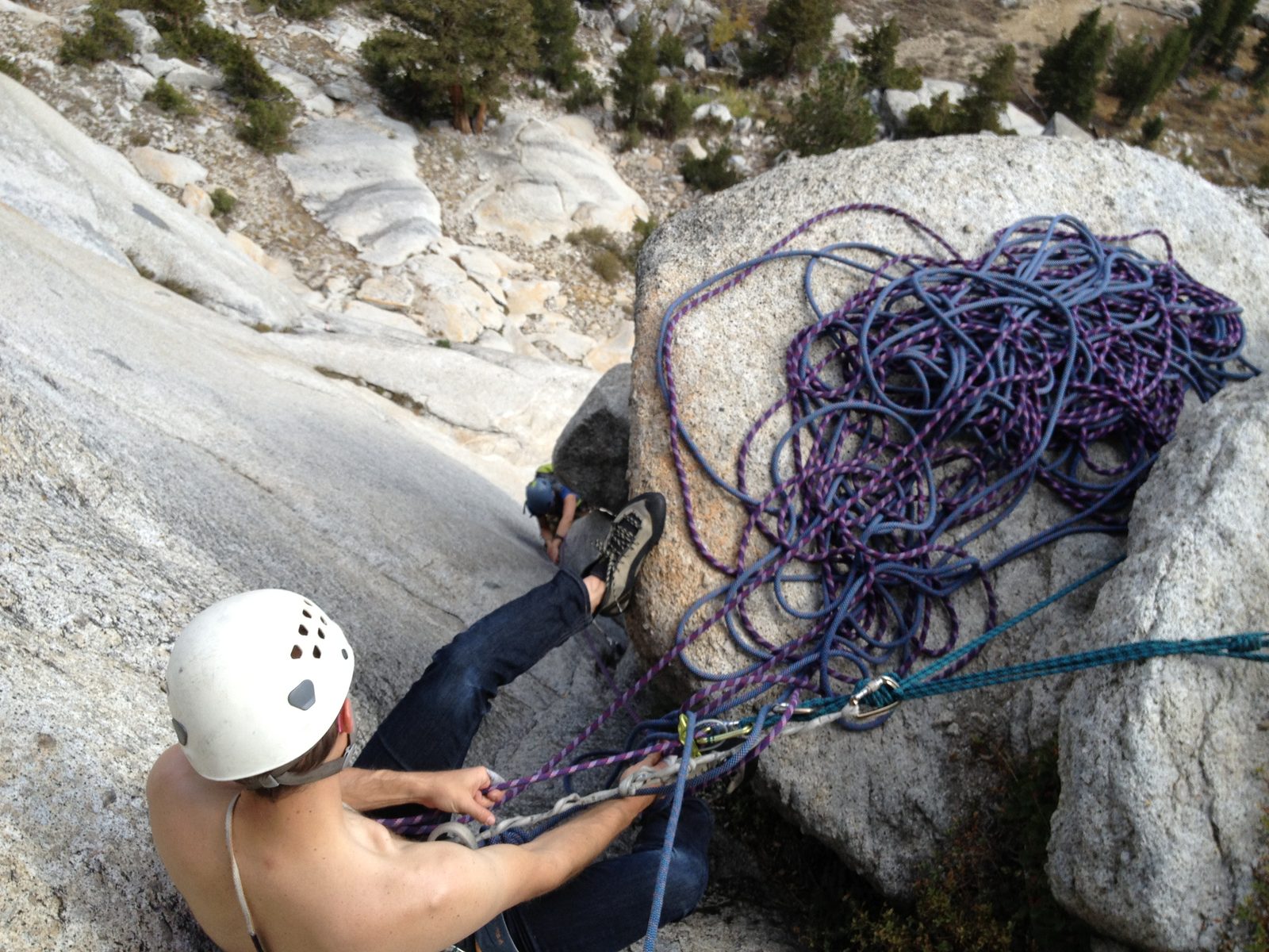 Monica coming up the 5.10a fingers section on pitch 2.