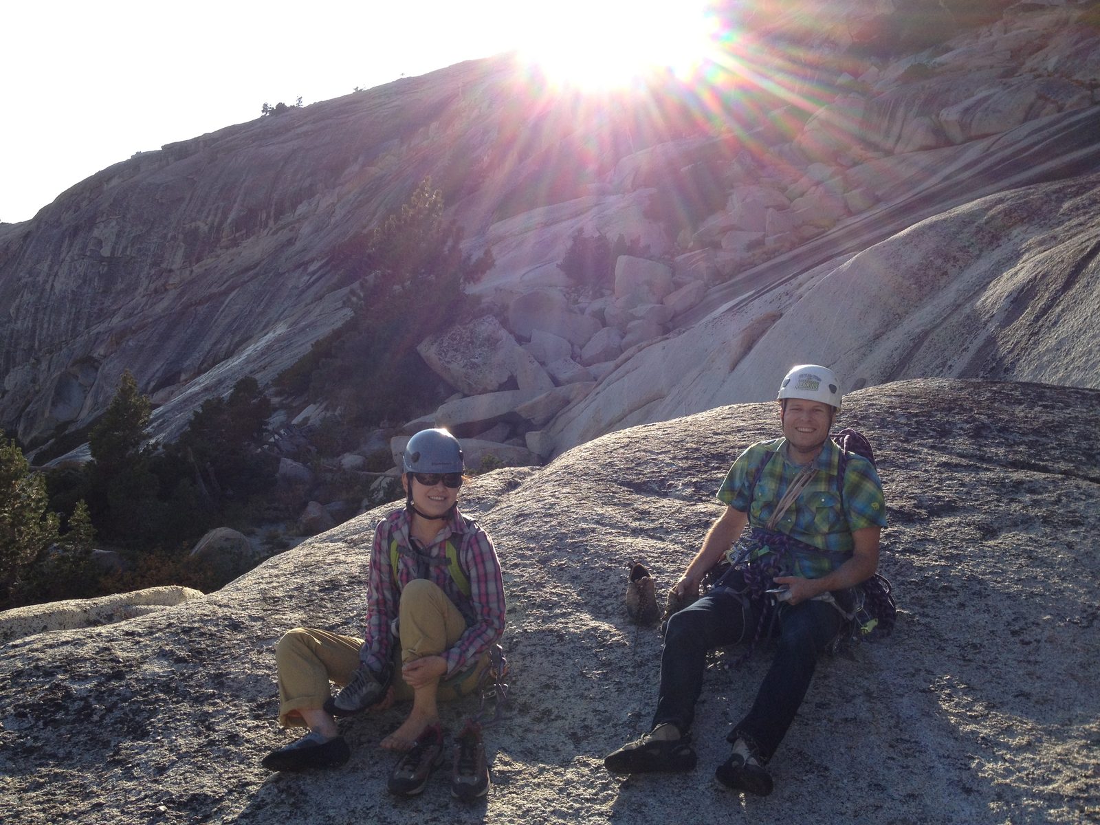 Taking a breather and switching back to approach shoes from our climbing shoes. It felt good to...
