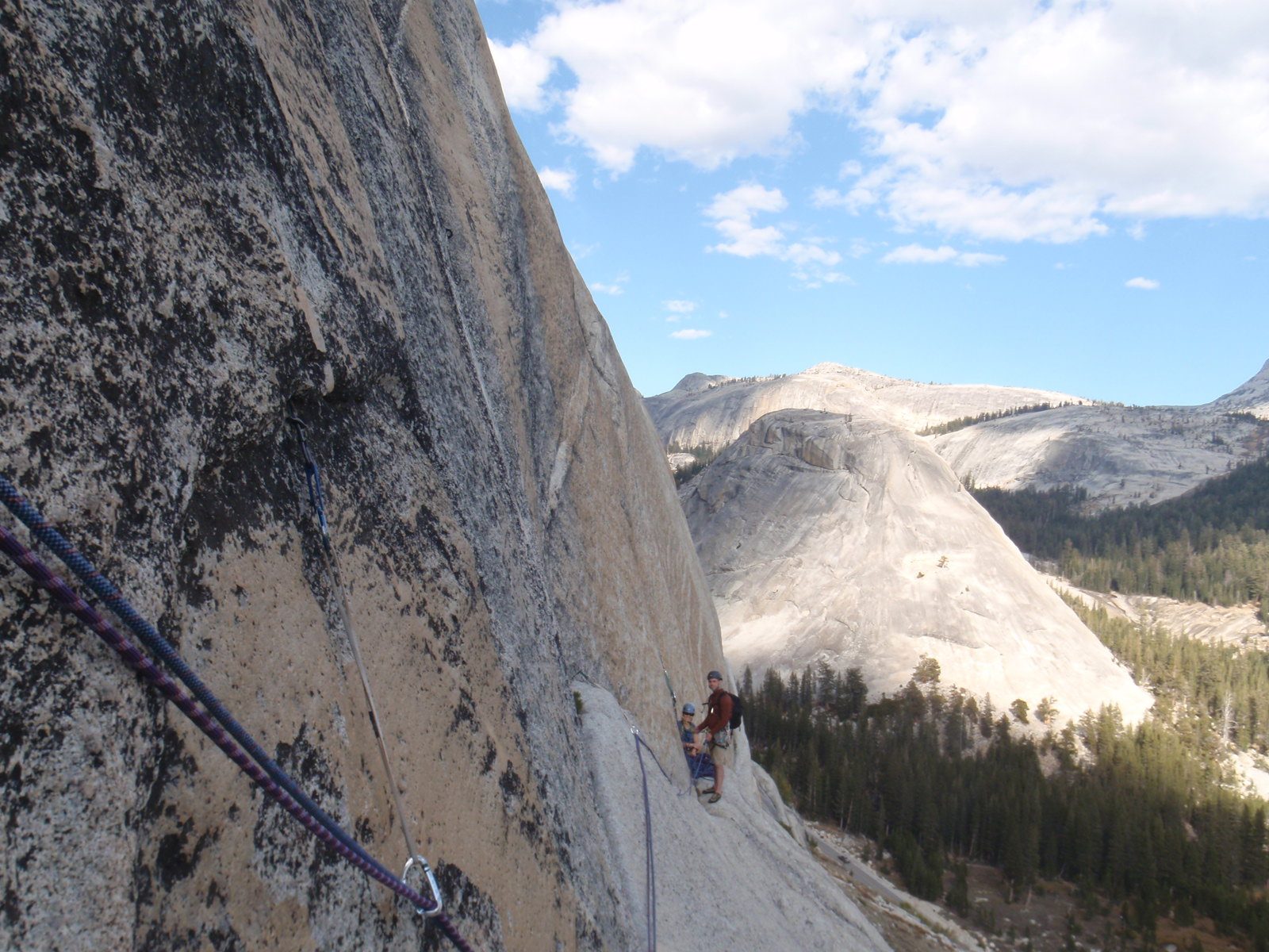 On the fun traversing pitch 4. 5.7 traverse without much protection, then a bolt leading up a...