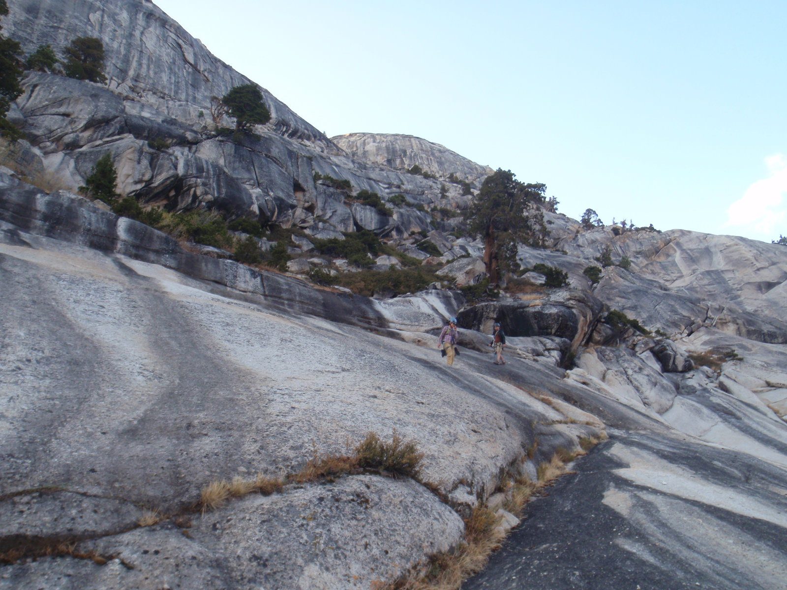 We climbed to the top of that! Coming down the last of the slabs near the road.