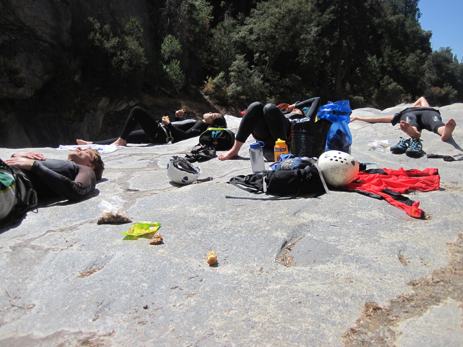 Taking naps, or warming up in the sun. I think a bunch of people on this trip were pretty cold.