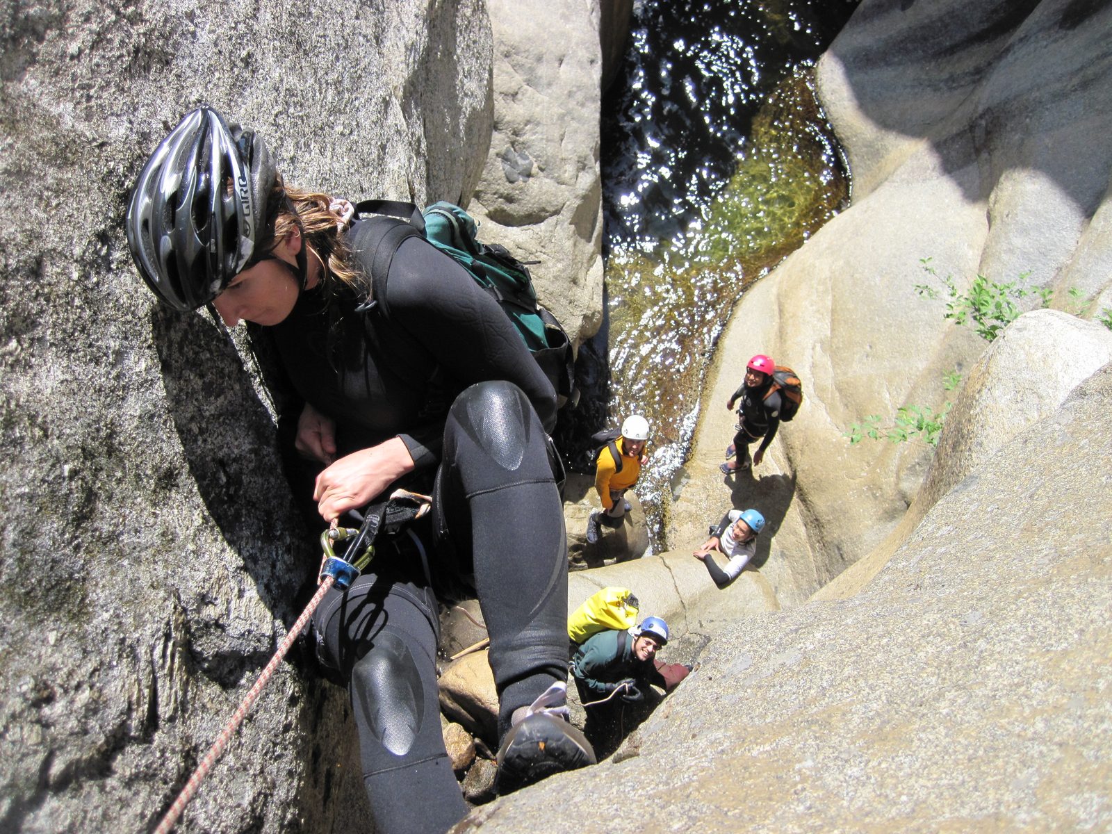 Joel gives a fireman's belay from the bottom.